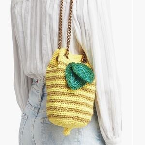 New Kurt Geiger Metallic Lemon Crochet Bucket Bag Yellow Purse